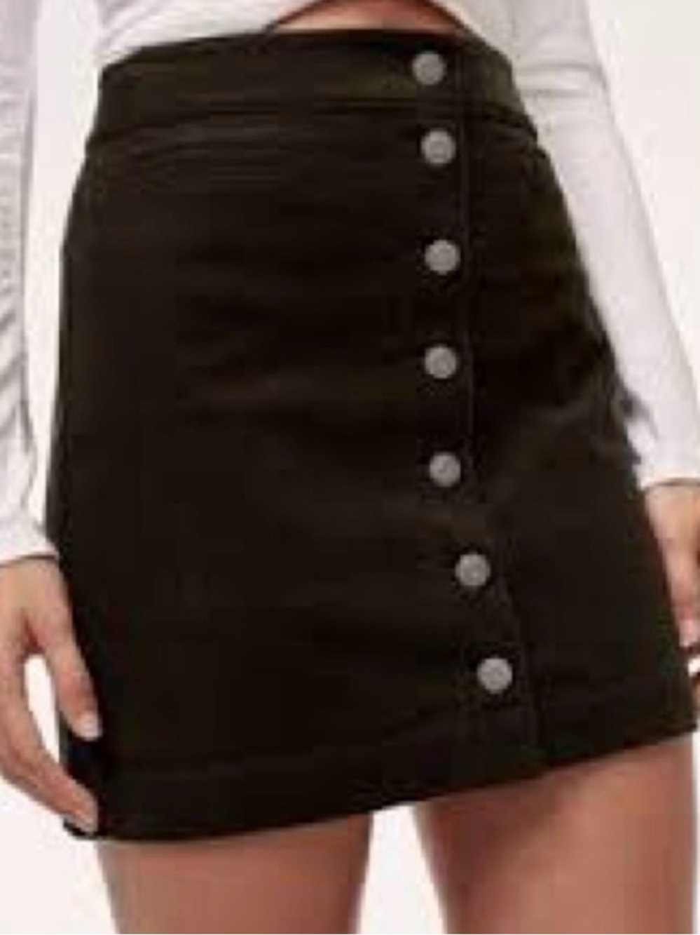 WILFRED FREE ARITZIA Black Button-Front Mini Karmen Skirt Corduroy Size 6
